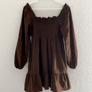 American Eagle Brown Smocked Babydoll Long Sleeve Dress